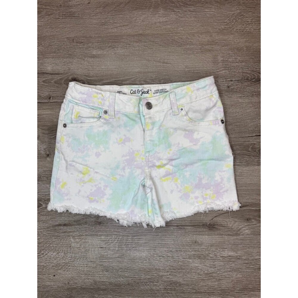 Girls Pastel Tie Dye Frayed Denim Shorts Stretch Summer Casual Size 10/12